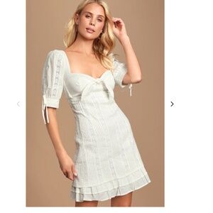 ✨SALE✨ Lulus Ryleigh White Tie-Front Pleated Lace Mini Dress